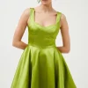 Wholesale 🎁 Karen Millen Italian Structured Satin Full 👗 Skirted Mini 👗 Dress 💯