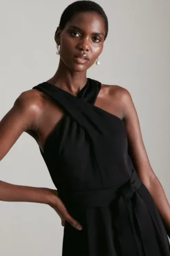 Promo 🎁 Karen Millen Soft Tailored Cross Neck Midi 👗 Dress 🥰 -OCCASION DRESSES Sale2023 akk04252 black xl 1