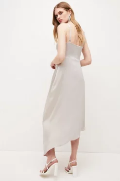 Budget 👍 Karen Millen Satin Crepe Wrap Detail Midi Cami 👗 Dress ✔️ -OCCASION DRESSES Sale2023 akk05984 grey xl 2