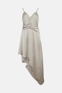 Budget 👍 Karen Millen Satin Crepe Wrap Detail Midi Cami 👗 Dress ✔️ -OCCASION DRESSES Sale2023 akk05984 grey xl 3