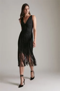 Deals ✔️ Karen Millen Bandage Knit Fringe Tiered Midi 👗 Dress 👍