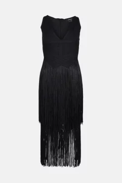 Deals ✔️ Karen Millen Bandage Knit Fringe Tiered Midi 👗 Dress 👍 -OCCASION DRESSES Sale2023 akk06419 black xl 4