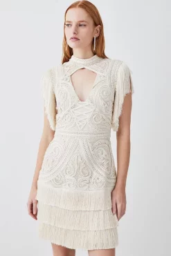 Best Pirce ⌛ Karen Millen Cornelli Embellished Fringed Woven 👗 Dress ✨
