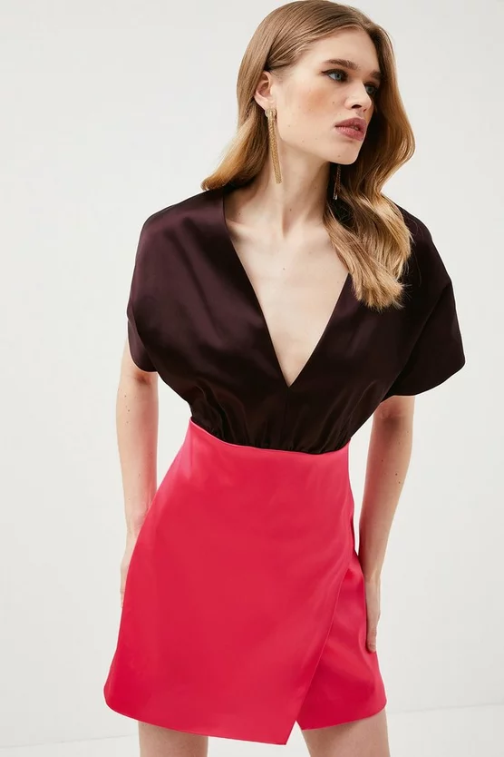 Wholesale ๐งจ Karen Millen Italian Structured Satin Contrast Mini ๐ Dress ๐ 4 Wholesale ๐งจ Karen Millen Italian Structured Satin Contrast Mini ๐ Dress ๐ - Image 2