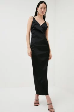 Wholesale ๐ Karen Millen Italian Structured Satin Strappy Maxi ๐ Dress ๐