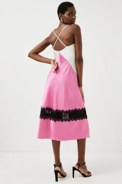 Best Sale ✨ Karen Millen 🔨 Hammered Satin & Lace Woven Slip 👗 Dress 😉 -OCCASION DRESSES Sale2023 bkk00092 purple xl 2