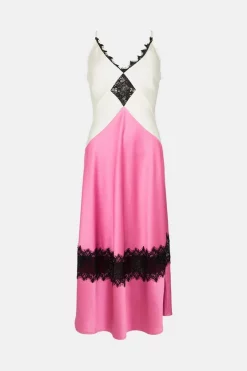 Best Sale ✨ Karen Millen 🔨 Hammered Satin & Lace Woven Slip 👗 Dress 😉 -OCCASION DRESSES Sale2023 bkk00092 purple xl 3