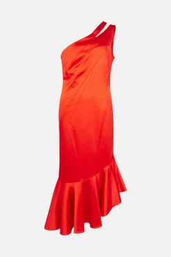 Coupon 💯 Karen Millen Italian Structured Satin Asymmetric Hem Midaxi 👗 Dress 🧨 -OCCASION DRESSES Sale2023 bkk00114 red20orange xl 3