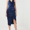 Brand new 😍 Karen Millen Tailored Satin Drape Halter Midi 👗 Dress 🛒