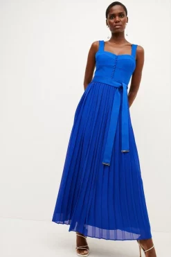 Deals 🔔 Karen Millen Top Stitch And Pleat Detail Woven Midi 👗 Dress 🧨