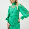 Cheap 👍 Karen Millen Cutwork Volume Sleeve Woven Mini 👗 Dress 👍 -OCCASION DRESSES Sale2023 bkk01244 green xl
