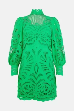 Cheap 👍 Karen Millen Cutwork Volume Sleeve Woven Mini 👗 Dress 👍 -OCCASION DRESSES Sale2023 bkk01244 green xl 3