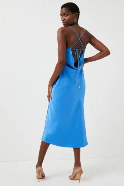Best Sale 🛒 Karen Millen 🔨 Hammered Satin Cowl Neck Woven Slip 👗 Dress 😍 -OCCASION DRESSES Sale2023 bkk01285 cobalt xl 2