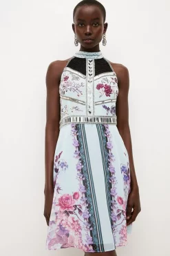 Deals 🤩 Karen Millen Mirrored Floral Bead & Embroidered Woven Mini 🧨