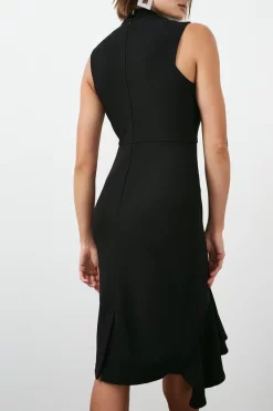 Hot Sale 🔔 Karen Millen Embellished Ruffle Figure Form Crepe Midi 👗 Dress ✨ -OCCASION DRESSES Sale2023 bkk01713 black xl 4