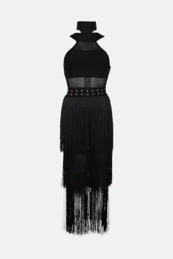 Coupon 🥰 Karen Millen Cut Out Halter Fringed Bandage Knit Midi 👗 Dress 👏 -OCCASION DRESSES Sale2023 bkk01821 black xl 3