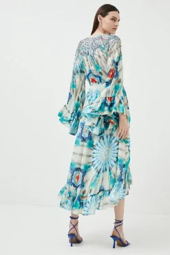 Brand new 👍 Karen Millen Tie Dye Bead Embellished Woven Drama Kimono 💯 -OCCASION DRESSES Sale2023 bkk01875 blue xl 2