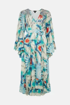 Brand new 👍 Karen Millen Tie Dye Bead Embellished Woven Drama Kimono 💯 -OCCASION DRESSES Sale2023 bkk01875 blue xl 3