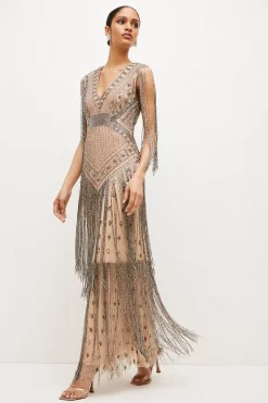Best deal 🥰 Karen Millen Beaded Fringed Woven Maxi 👗 Dress 😉