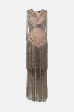 Best deal 🥰 Karen Millen Beaded Fringed Woven Maxi 👗 Dress 😉 -OCCASION DRESSES Sale2023 bkk01987 nude xl 3