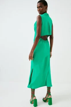 Promo 😀 Karen Millen Fluid Crepe Cowl Neck Woven Midi 👗 Dress 🧨 -OCCASION DRESSES Sale2023 bkk01988 green xl 4