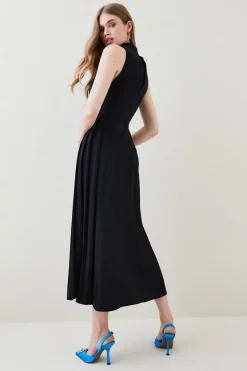 Buy 🧨 Karen Millen Soft Tailored Pleated Panel Midaxi 👗 Dress 🔔 -OCCASION DRESSES Sale2023 bkk01991 black xl 2
