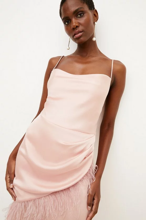 Brand new โค๏ธ Karen Millen Satin Crepe Cowl Neck Feather Cami Midi ๐ Dress ๐ 4 Brand new โค๏ธ Karen Millen Satin Crepe Cowl Neck Feather Cami Midi ๐ Dress ๐ - Image 2