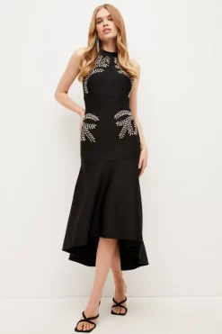 Top 10 🌟 Karen Millen Embellished High Low Hem Midi Bandage 👗 Dress ❤️