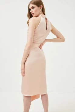Outlet ✔️ Karen Millen Satin Halter Drape Woven Midi 👗 Dress 🤩 -OCCASION DRESSES Sale2023 bkk02150 blush xl 2