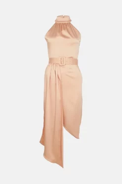 Outlet ✔️ Karen Millen Satin Halter Drape Woven Midi 👗 Dress 🤩 -OCCASION DRESSES Sale2023 bkk02150 blush xl 3