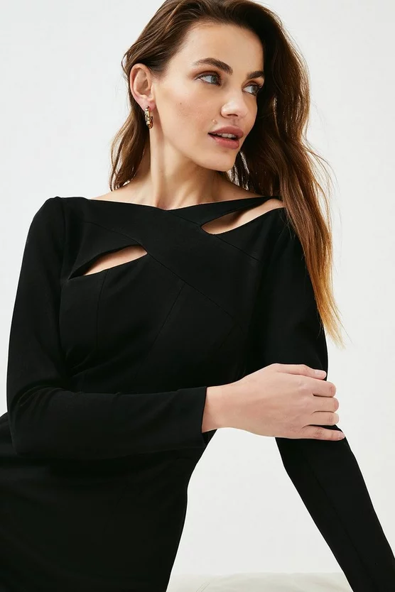 Buy ๐ Karen Millen Italian Structured Rib Cross Over Pencil Midi ๐ Dress ๐ 4 Buy ๐ Karen Millen Italian Structured Rib Cross Over Pencil Midi ๐ Dress ๐ - Image 2