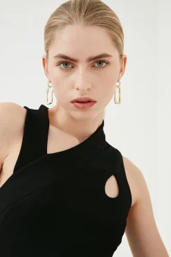 Promo 🔥 Karen Millen Italian Structured Rib Cut Out Bodycon Mini 👗 Dress 👏 -OCCASION DRESSES Sale2023 bkk02172 black xl 2