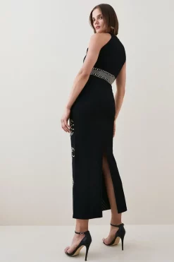 Flash Sale ⌛ Karen Millen All Over Baroque Hot Fix Halter Neck Neck Midaxi 👗 Dress 💯 -OCCASION DRESSES Sale2023 bkk02268 black xl 2