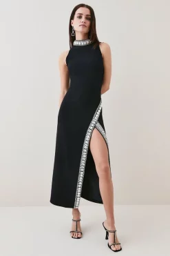 Deals โ Karen Millen Petite Crystal Embellished Woven Split Maxi โ