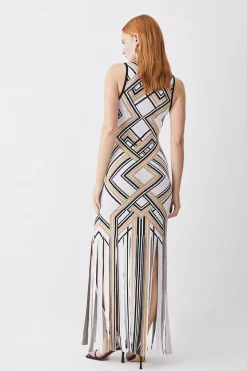 Discount 🔔 Karen Millen Sliced Hem Placement Stripe Knit Jacquard Maxi 👗 Dress 🎁 -OCCASION DRESSES Sale2023 bkk02637 camel xl 2
