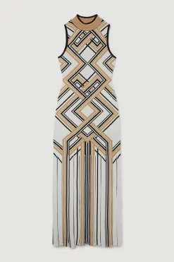 Discount 🔔 Karen Millen Sliced Hem Placement Stripe Knit Jacquard Maxi 👗 Dress 🎁 -OCCASION DRESSES Sale2023 bkk02637 camel xl 3
