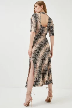 Flash Sale 🎉 Karen Millen Viscose Satin Snake Cowel Woven Midi 👗 Dress 🥰 -OCCASION DRESSES Sale2023 bkk02647 snake xl 2