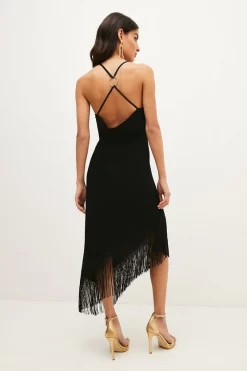 Budget 🧨 Karen Millen Petite Asymmetric Fringe Strappy Cami Midi 👗 Dress 🤩 -OCCASION DRESSES Sale2023 bkk02724 black xl 2