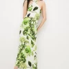 Flash Sale 🤩 Karen Millen Spring Green Botanical Bunches Woven Halter Midi Column 👗 Dress 💯 -OCCASION DRESSES Sale2023 bkk02835 floral xl