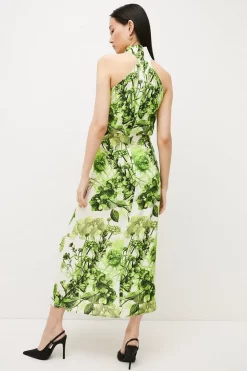 Flash Sale 🤩 Karen Millen Spring Green Botanical Bunches Woven Halter Midi Column 👗 Dress 💯 -OCCASION DRESSES Sale2023 bkk02835 floral xl 4