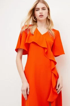Flash Sale 👍 Karen Millen Soft Tailored Ruffle Detail Midi 👗 Dress 🌟 -OCCASION DRESSES Sale2023 bkk02847 orange xl 2