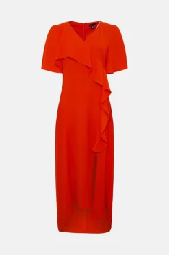 Flash Sale 👍 Karen Millen Soft Tailored Ruffle Detail Midi 👗 Dress 🌟 -OCCASION DRESSES Sale2023 bkk02847 orange xl 3