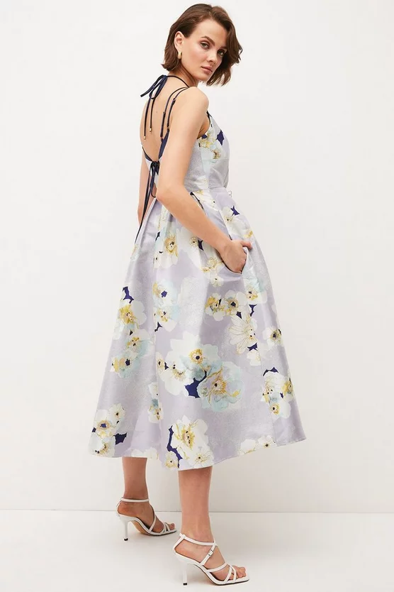 Flash Sale 🎁 Karen Millen Floral Jacquard Strappy Midi Woven Prom 👗 Dress ⭐ 5 Flash Sale 🎁 Karen Millen Floral Jacquard Strappy Midi Woven Prom 👗 Dress ⭐ - Image 3