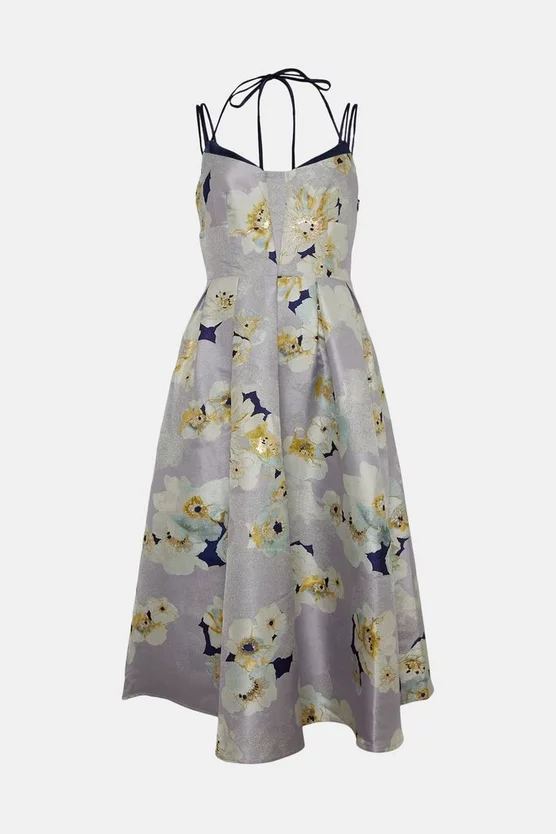 Flash Sale 🎁 Karen Millen Floral Jacquard Strappy Midi Woven Prom 👗 Dress ⭐ 6 Flash Sale 🎁 Karen Millen Floral Jacquard Strappy Midi Woven Prom 👗 Dress ⭐ - Image 4