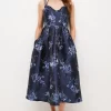 Buy ⌛ Karen Millen Floral Jacquard Strappy Woven Midi Prom 👗 Dress 😉 -OCCASION DRESSES Sale2023 bkk02868 navy xl