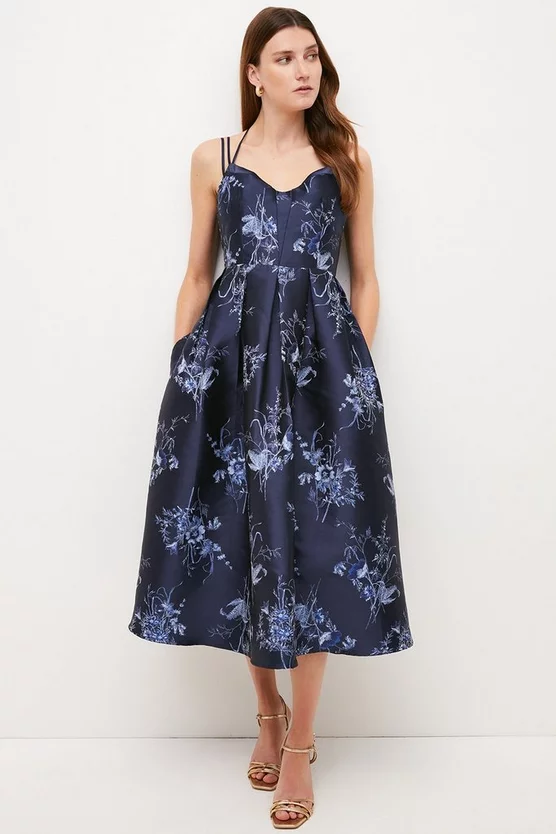 Buy โ Karen Millen Floral Jacquard Strappy Woven Midi Prom ๐ Dress ๐ 2 Buy โ Karen Millen Floral Jacquard Strappy Woven Midi Prom ๐ Dress ๐