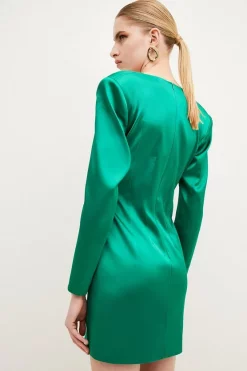 Flash Sale 😍 Karen Millen Italian Structured Satin Sleeved Mini 👗 Dress 😀 -OCCASION DRESSES Sale2023 bkk02939 green xl 2