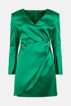 Flash Sale 😍 Karen Millen Italian Structured Satin Sleeved Mini 👗 Dress 😀 -OCCASION DRESSES Sale2023 bkk02939 green xl 3
