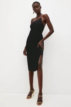 Coupon 🤩 Karen Millen Compact Viscose Chain One Shoulder Column Midi 👗 Dress 🛒