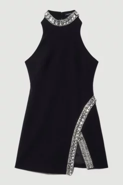 Hot Sale 😀 Karen Millen Crystal Embellished Woven Thigh Split Mini ✔️ -OCCASION DRESSES Sale2023 bkk03204 black xl 3